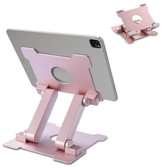 KABCON 고품질 태블릿 스탠드 마이크로소프트 서피스 시리즈 태블릿 아이패드 시리즈 삼성 갤럭시 탭 아마존 킨들 파이어 등을 위한 눈 높이 조절 가능 접이식 알루미늄, 라지-핑크, 1개