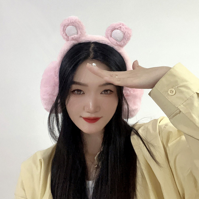 겨울 방한용 핑크베어 퍼 귀마개 귀덮개 털 귀도리