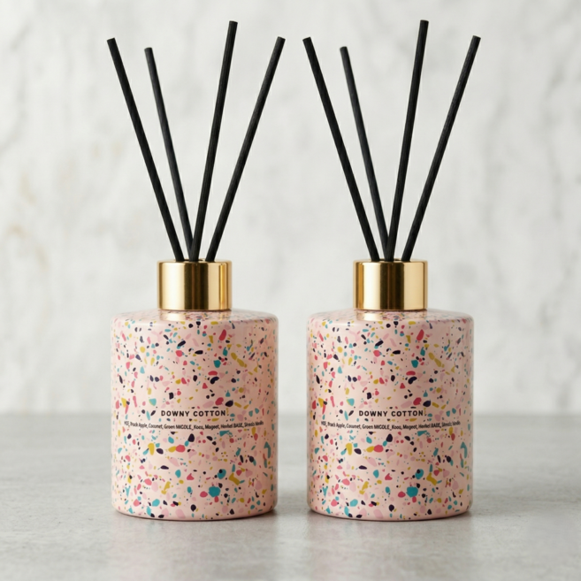 플렌느 마블 디퓨저 2p + 스틱 10p + 쇼핑백형 박스, 다우니코튼, 200ml, 2개