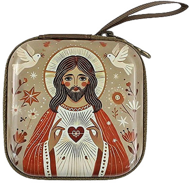 [가톨릭 성물방] 성화 묵주주머니-예수성심, 1개, 레드