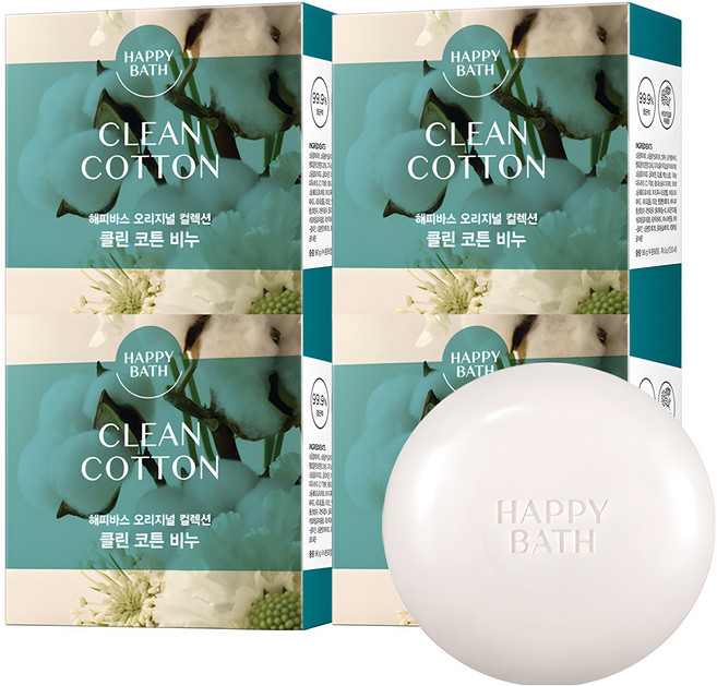 해피바스 오리지널 컬렉션 비누 클린코튼향, 90g, 4개