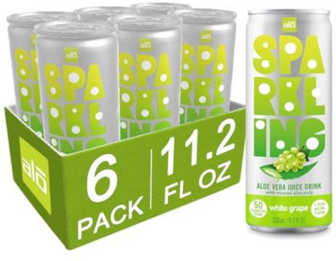 ALO Sparkling White Grape Carbonated Aloe Vera Juice Drink | 11.2 fl oz Pack of 6 | Plant-Based
