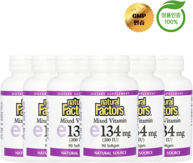 3+3 내추럴 팩터스 혼합 비타민E 134mg 소프트젤 90정, 6개 - 쿠팡