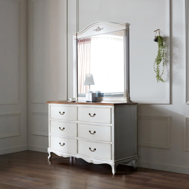 피어젠 벨라 6단 서랍장 화이트(거울미포함), 화이트