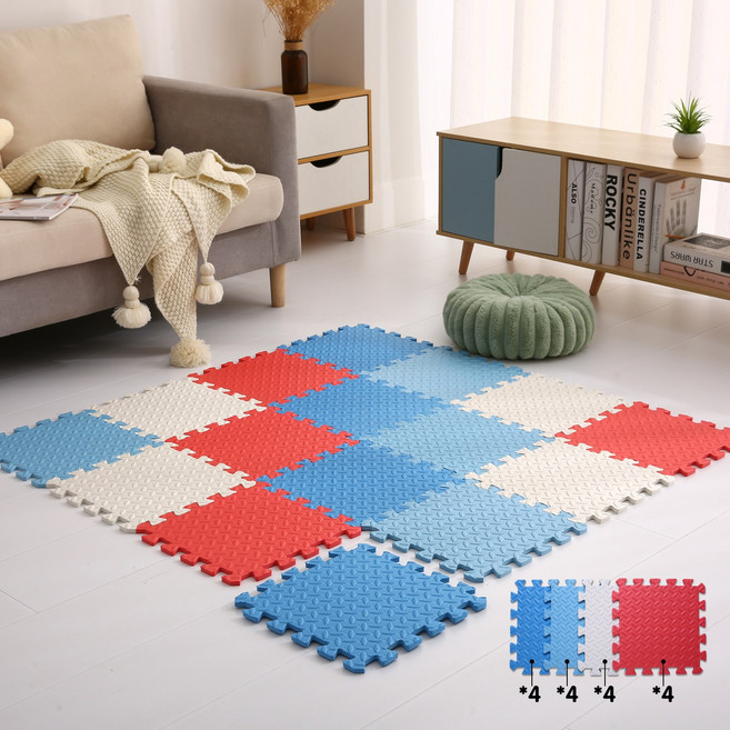 0.4인치 폼 바닥 매트 (가방 포함) 룸 데코용, 16개, redbluelibluewht