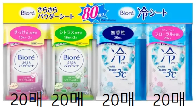 비오레 사라사라 파우더시트 및 냉시트, 80개 - 쿠팡