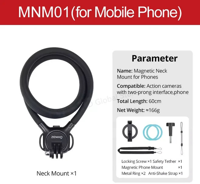 ZENIKO ANM01 액션 카메라 및 휴대폰 DJJ Osmo Insta360 스마트폰용 전문가용 자기식 넥, 04 MNM01