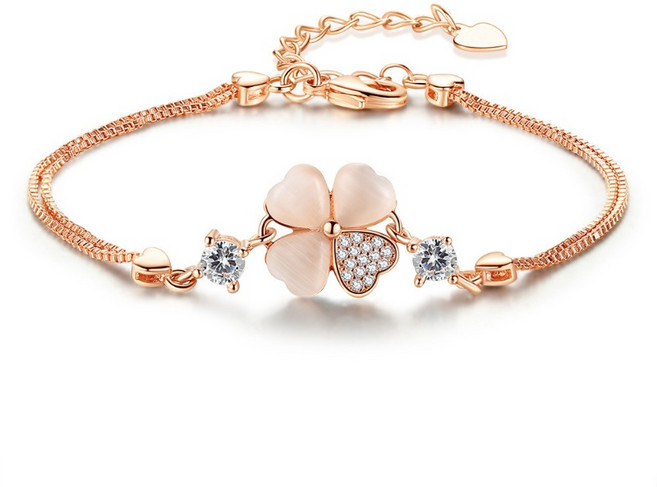 Youmi 여성 14K 도금 행운 네잎클로버 팔찌 H-13