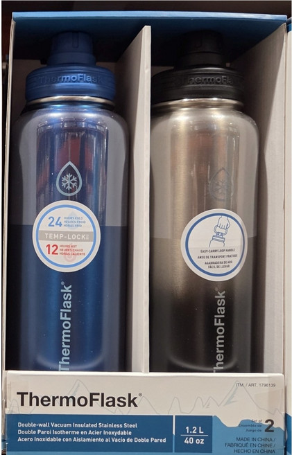 (New 25년 출시) 써모플라스크 ThermoFlask 1.2L 보온 보냉병 텀블러 보온병, 1세트, 블루,블랙
