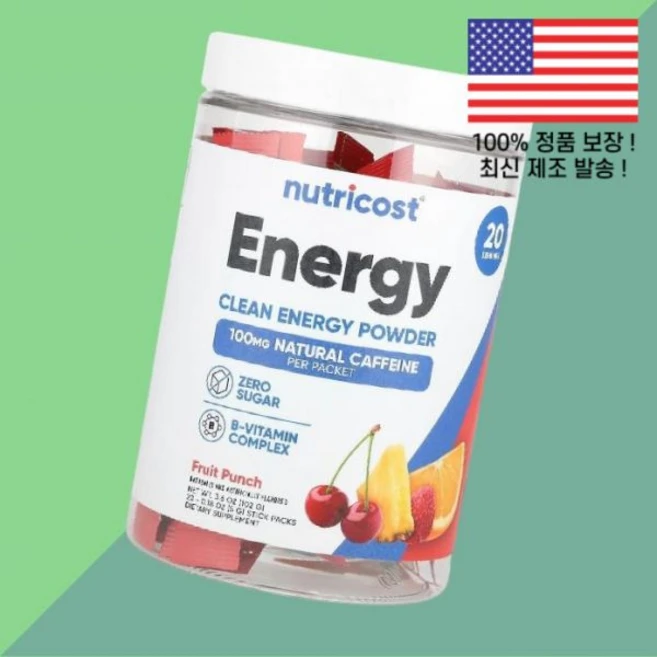 뉴트리코스트 에너지 클린 파우더 가루 분말 과일 후루츠 펀치 스틱 팩 20개 각 0.18온스 5g Nutricost Energy Clean Powder Fruit Punch 2 - 쿠팡
