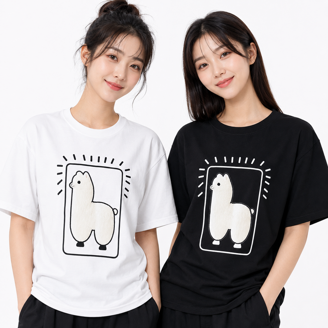 힐링센트 2개 세트 여성 귀여운 프린팅 오버핏 반팔티