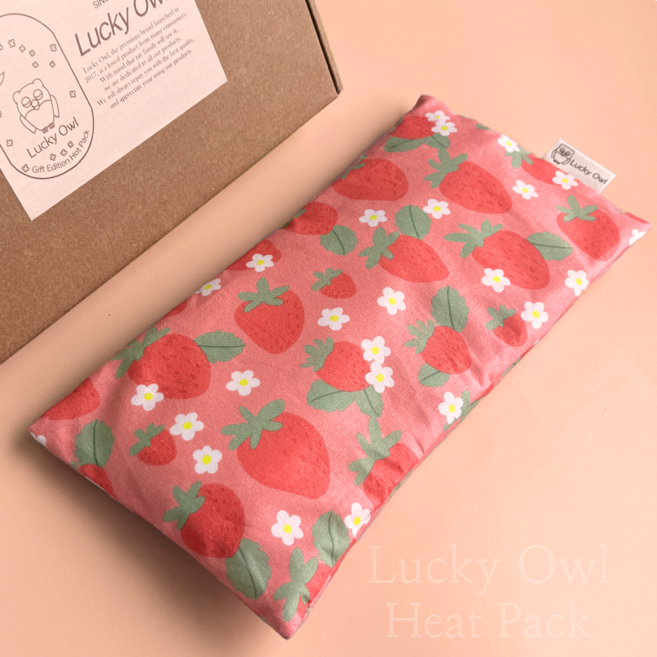 럭키아울 국산 현미 복부 찜질팩 중사이즈 스트로베리 핑크 [속통+커버] + 선물 박스 패키지 / 오코텍스 인증, 1개