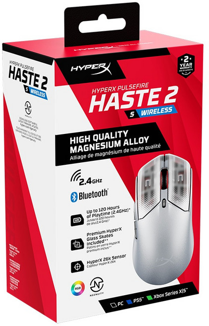 HyperX Pulsefire Haste 2 S Wireless 脈焰 輕量電競滑鼠 鎂合金機身 雙模無線 120小時續航 星艦銀