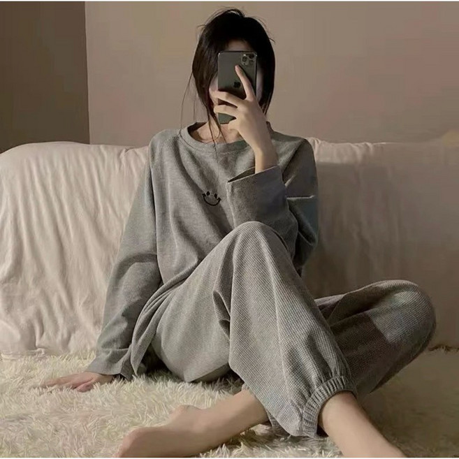 笑臉華夫格睡衣套裝 - 寬鬆家居服