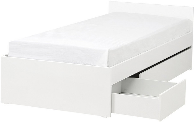 이케아 비할스 침대프레임+수납상자2 싱글, 화이트/루뢰위