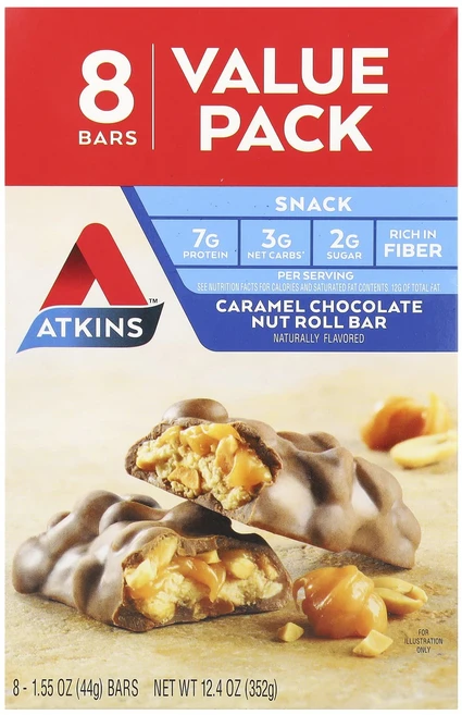 Atkins 스낵 캐러멜 초콜릿 넛 롤 바 8개 각 44g(1.55oz), Atkins스낵캐러멜초콜릿넛롤바8개각44g155oz, 1개 - 쿠팡