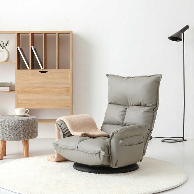 회전 팔걸이 리클라이닝 낮은 1인 좌식 소파, 그레이