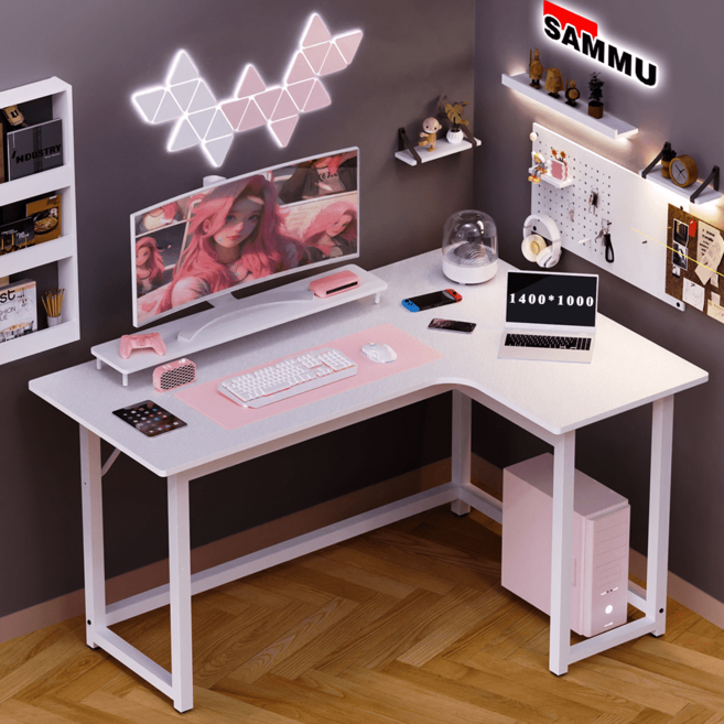 SAMMU L자형 코너 컴퓨터 책상 게이밍 책상 학습 책상 탄소 섬유 상판 1200 1400 좌측 코너 우측 코너 검정색, R-우측코너, W-흰색