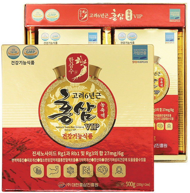 한삼수 고려6년근 홍삼 농축액 VIP 250g x 2병 쇼핑백, 2개