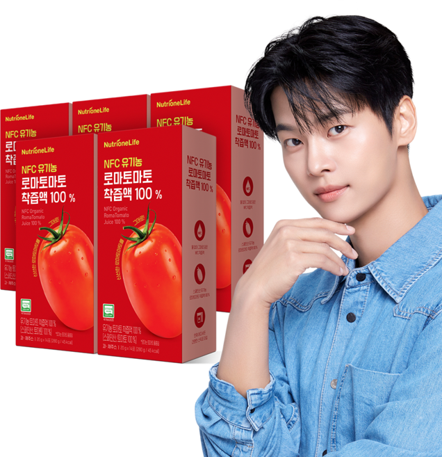 뉴트리원 NFC 유기농 로마 토마토 착즙액 100% 생토마토즙 프리미엄 토마토즙, 14회분, 5박스