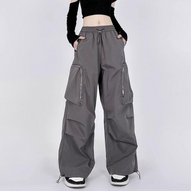 COSYEVNO 여성 카고 바지 봄 가을 패션 캐주얼 하이웨스트 밴딩 통바지 lyjnsgzk09