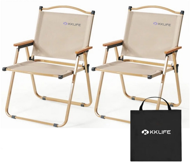 크크라이프 튼튼한 폴딩 캠핑 의자, 2개, 베이지, 대형