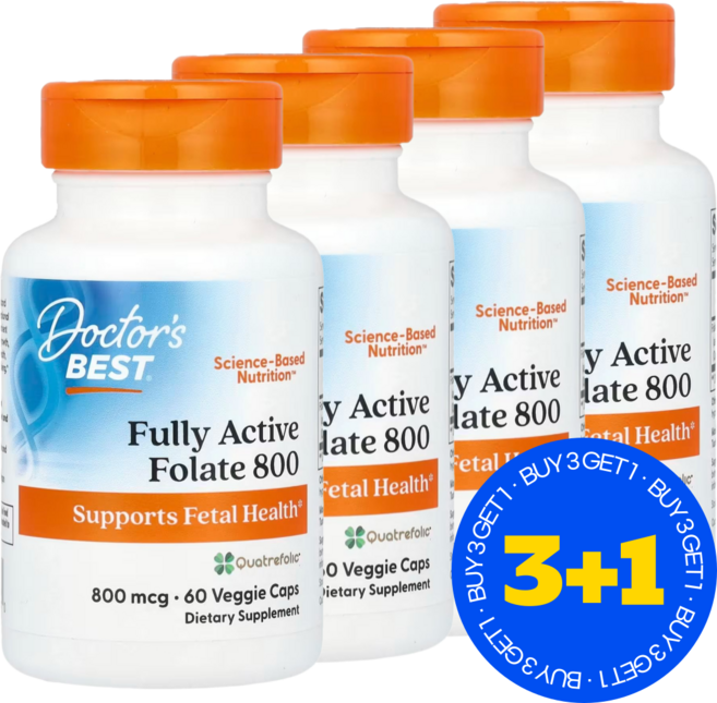 3+1 닥터스베스트 완전 활성 엽산 800 800mcg 베지 캡슐 60정 글루텐 프리 글루코사민염 함유 / 해외직구 미국정품, 4개