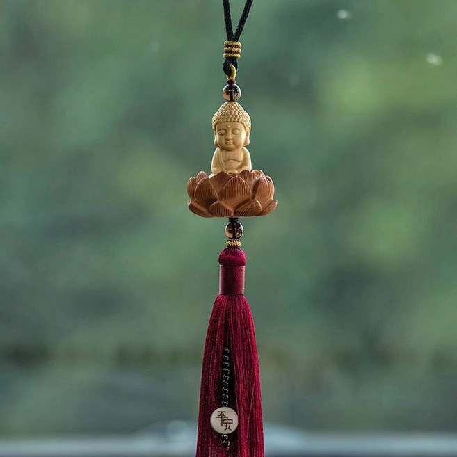 자동차 염주 차량용 액세서리 관음상 부귀 스 차량용송풍구휴대폰거치대 피규어 인테리어, 불타입 레드, 1개