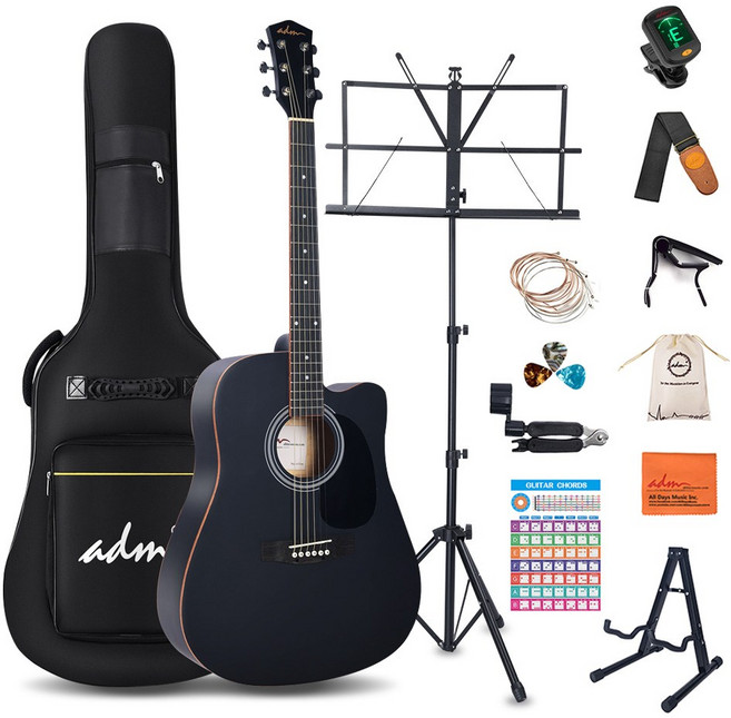 ADM 어쿠스틱 기타 41인치 풀사이즈 컷어웨이 청소년 성인 입문용, 검정색, 1세트, JA212