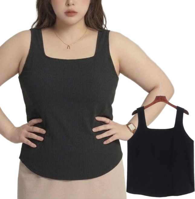 HIN 여성 빅사이즈 부유방 커버 나시 스퀘어넥 골지