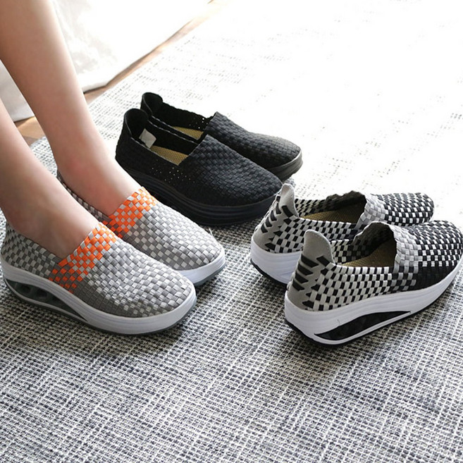 슈라인 가볍고 발편한 쿠션 이중창 여성 메쉬 우븐 아쿠아슈즈 슬립온 스판운동화