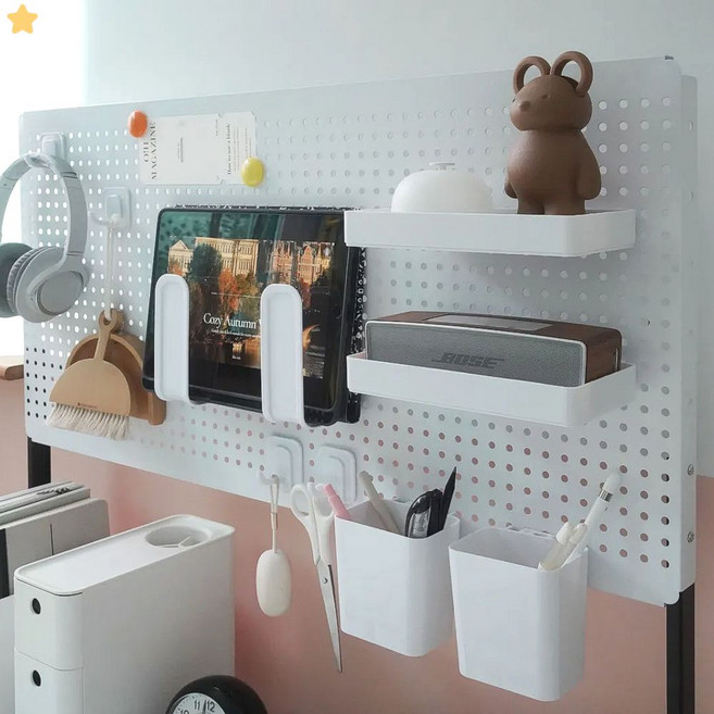 [정리왕]미니멀 데스크 페그보드 타공판 세트 책상 정리 인테리어, 화이트 80x40