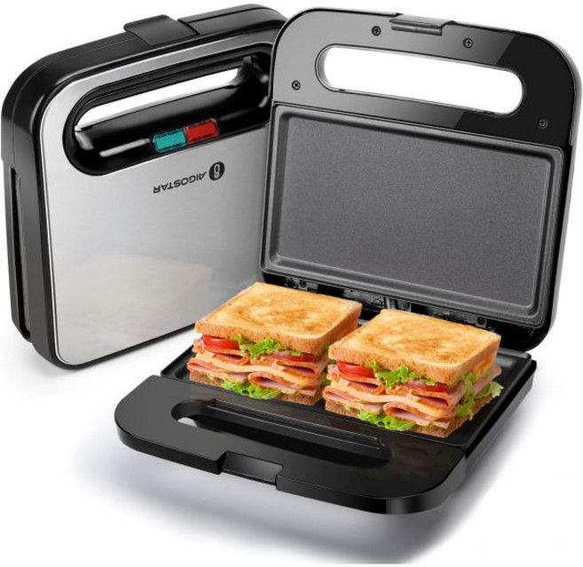 아이고스타 샌드위치 메이커 논스틱 파니니 프레스 아침구이 치즈 스테인리스 토스타도라 데 팬 그릴 빵 토스터기, Flat, 1개