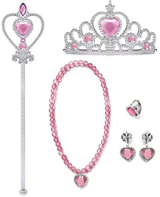 [청춘교복] 공주 생일 파티 용품 5종세트 축하 브라이덜샤워 연말 선물 소품 프린세스 코스튬 주얼리 왕관 요술봉 목걸이 액세사리, 1개, 연핑크