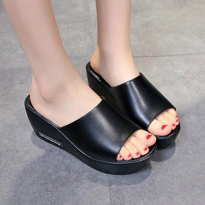 베리슈 여성슬리퍼 7cm 웨지 통굽 키높이 슬리퍼 실내화