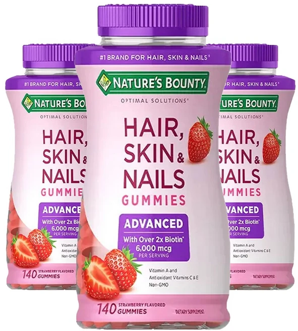 네이쳐스바운티 옵티말 솔루션스 헤어 스킨 앤 네일 구미스 비오틴 6000mcg, 140정, 3개 - 쿠팡