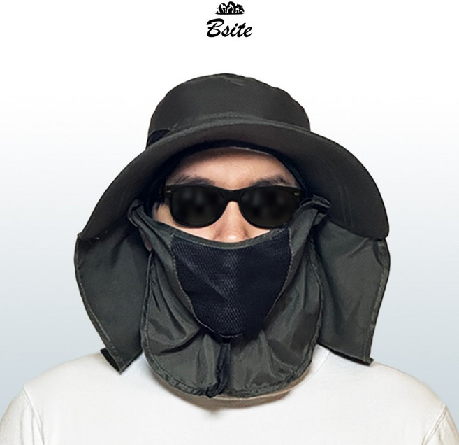 비사이트 자외선차단 창넓은 낚시 등산 모자, 밀리터리그린