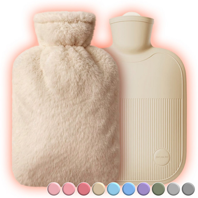 아뜰라임 냉온 찜질팩 보온 물주머니 핫팩 + 에코 토끼털 커버 세트 2L 베이지, 1개