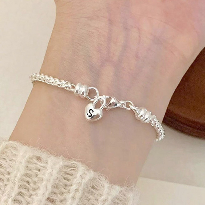 FANSYLI 하트 펜던트 체인팔찌 금전운 재물운 은도금 체인 팔찌 써지컬팔찌 여자친구생일선물 0707JLL338