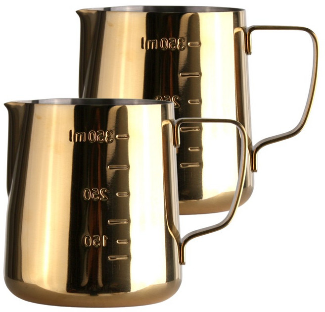 바리스타 스팀피처 골드 350ml 2개입 세트 우유스팀피쳐 라떼아트 밀크저그, 2개, 골드350ml