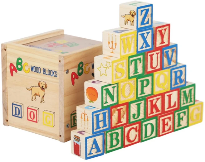 ABC 나무 블록 27개 알파벳 & 숫자 쌓기 교육 학습 장난감 유아 1-3세 남아, 01 ABC Blocks