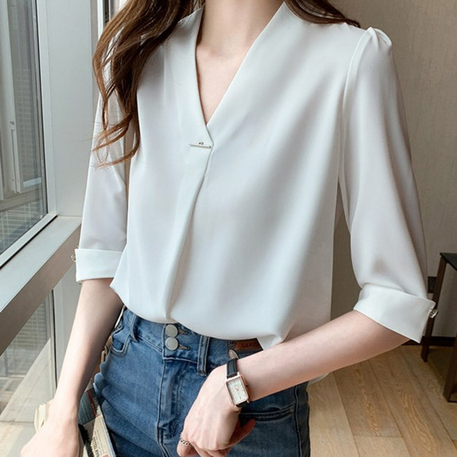 로렌미 세비어 브이넥 7부 블라우스 S260408SS-1
