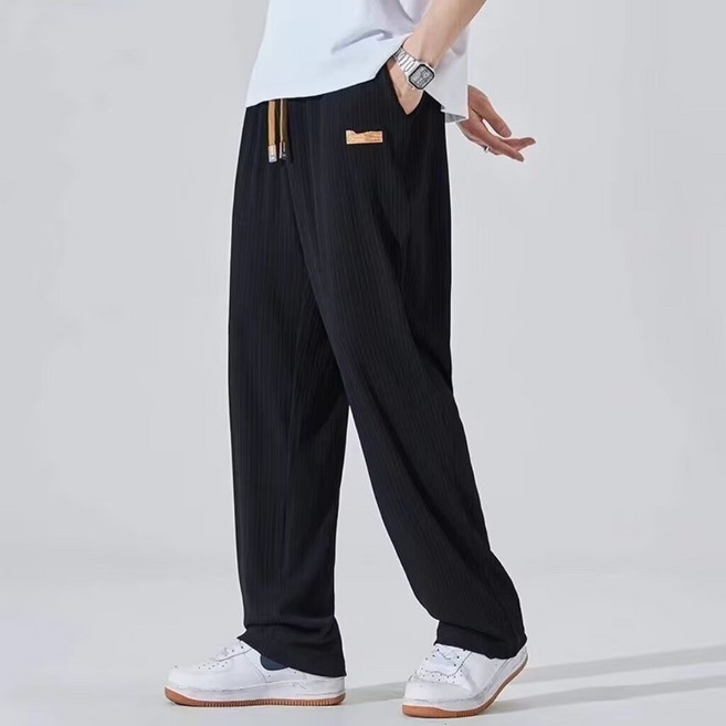 夏季薄款涼感長褲男 休閒長褲【M-5XL】夏季速乾透氣寬鬆冰絲褲