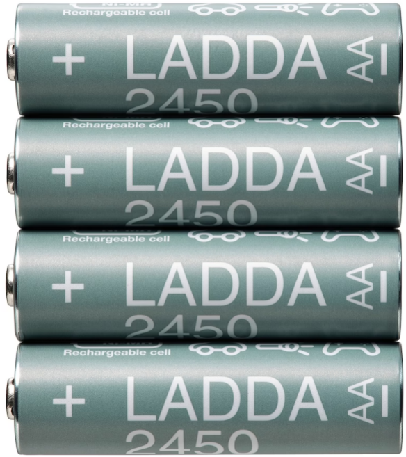 이케아 LADDA 라다 충전지 HR06 AA 1.2V 2450mAh 4개 905.065.28, 1개, 4개입