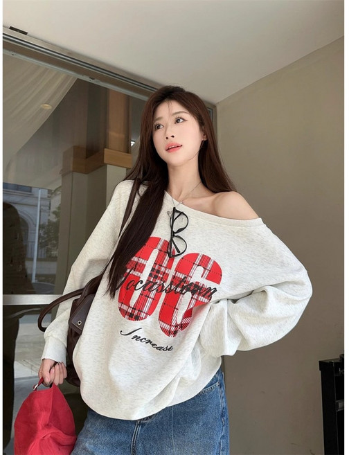 오프숄더 오버핏 66 맨투맨