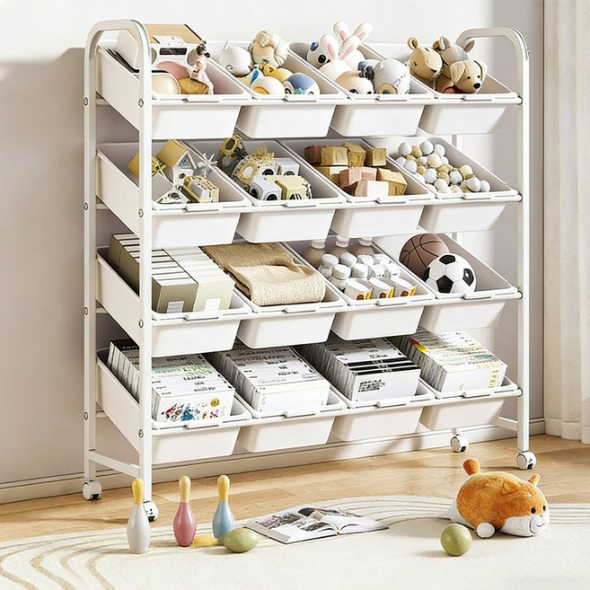 SeekFun 수납함 이동식 장난감 수납장 바스켓 트롤리 소형 정리함 교구장 16칸 20칸, 16단, 화이트