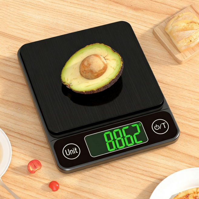 디지털 주방저울 가정용 정밀 커피저울 계량 전자저울 상업용 카페 베이킹 요리용 받침, 1개, 블랙, 3kg