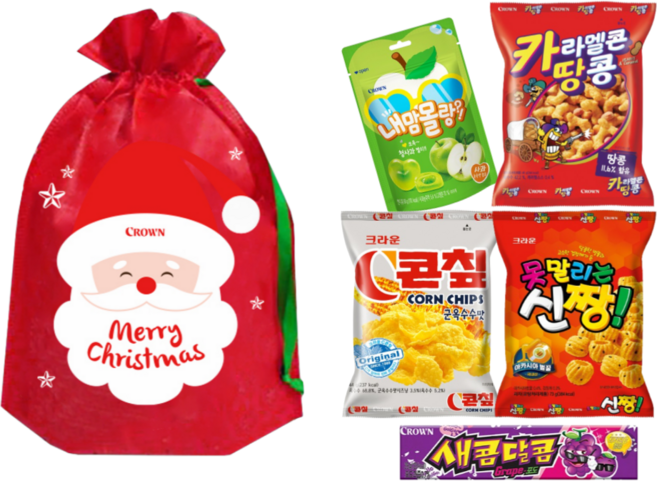 크리스마스 산타 과자 종합 어린이 선물세트, 1세트, 내맘몰랑,콘칲,신짱,카라멜콘땅콩,새콤달콤