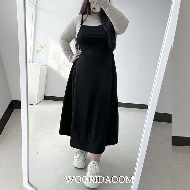 (66-110) 로로 빅사이즈 퍼지는 라인이 정말 예쁜 플레어 A라인 뷔스티에 훌 나시 원피스 4XL