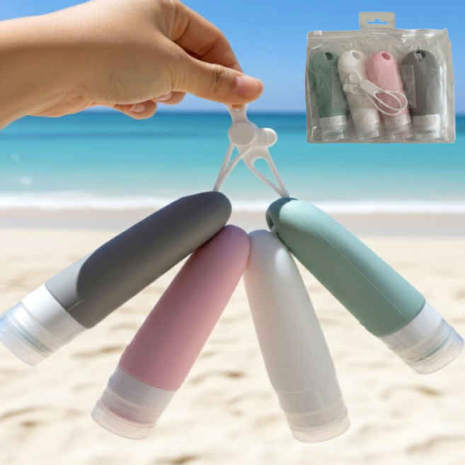 트립팩 여행용 실리콘 공병 고리형 파우치 포함 세트, 1세트, 60ml,4p